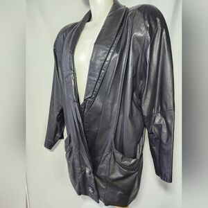 Vintage 80's Long Black Leather Jacket Size Medium